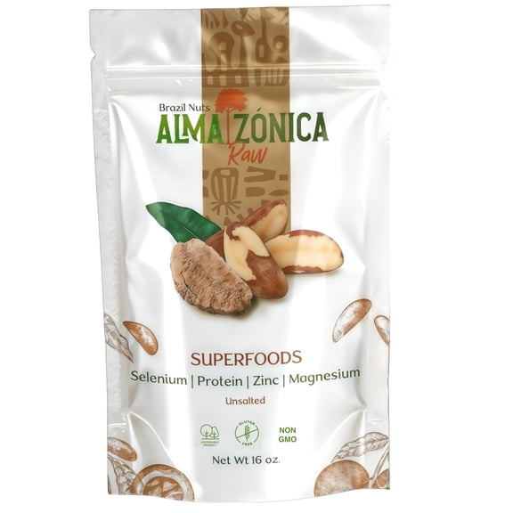 Raw Brazil Nuts 1 lb (16 oz) Premium Wild Harvested, High Selenium, Non-GMO, Unsalted, Whole, Single-Origin Bolivia, Gluten-Free, Kosher, Resealable Bag | ALMAZNICA