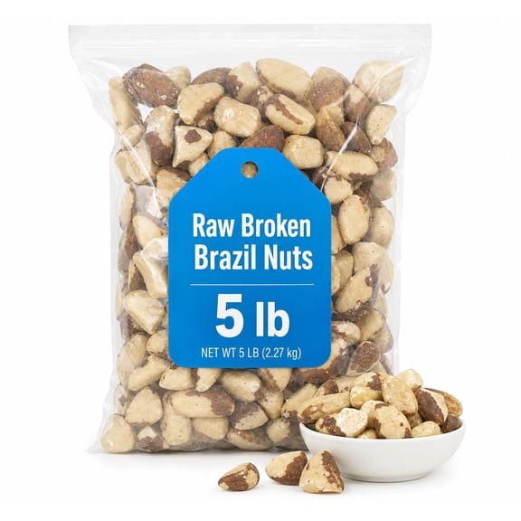 Raw Broken Brazil Nuts, 5 lb, Wild Harvested, Non-GMO, Kosher, Bulk Nuts