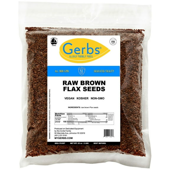 Raw Brown Flax Seeds by Gerbs - 2 LBS - Top 14 Food Allergen Free & Non GMO - Vegan & Kosher