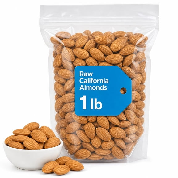Raw California Almonds, 1 lb Bag, Whole Natural Nuts for Snacking & Baking