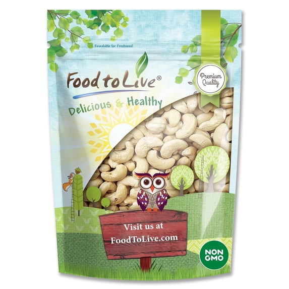 Whole Cashews W320, 0.5 Pounds - Raw, Kosher, Vegan - by Food to Live