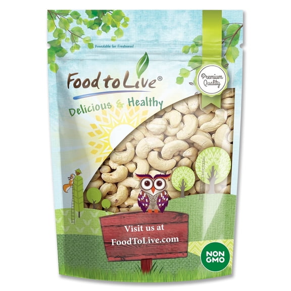 Whole Cashews W320, 0.5 Pounds - Raw, Kosher, Vegan - by Food to Live