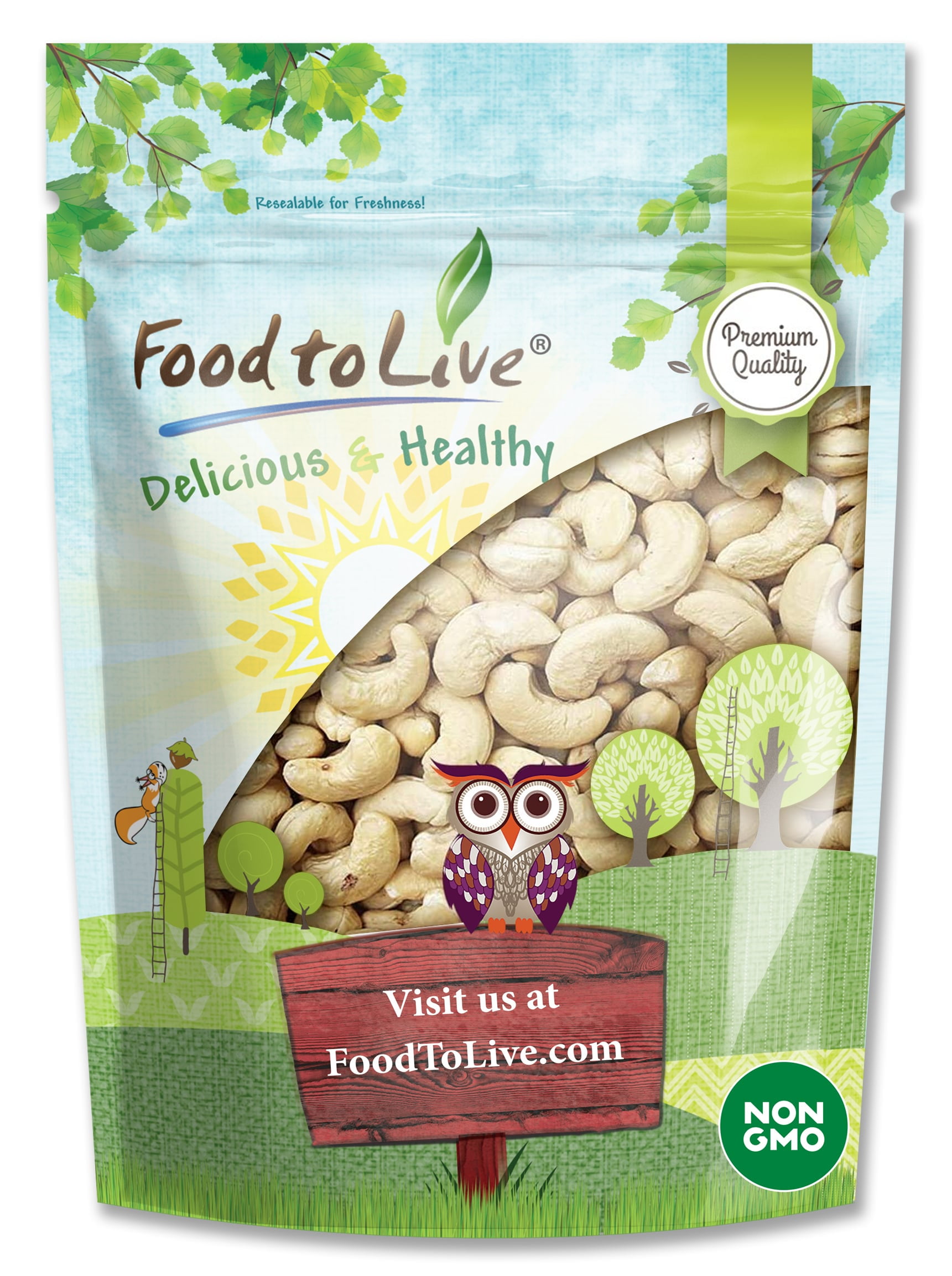 Raw Cashews, 8 Ounces Non-GMO Verified, Deluxe Whole Nuts by Food to Live