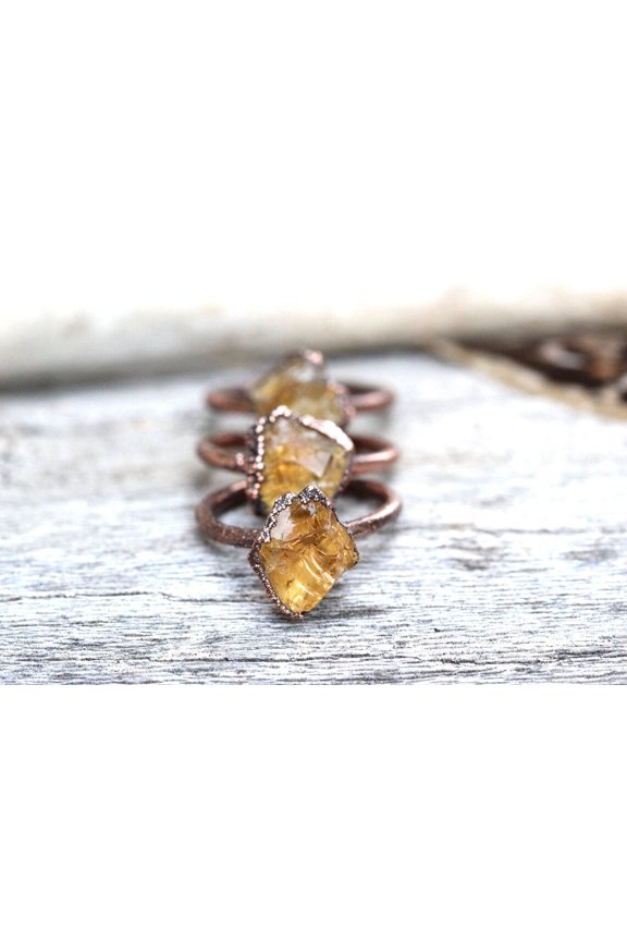 Raw Citrine Ring Electroformed Jewelry Copper Stacking Ring Boho Hippie Organic Crystal Band 10mm