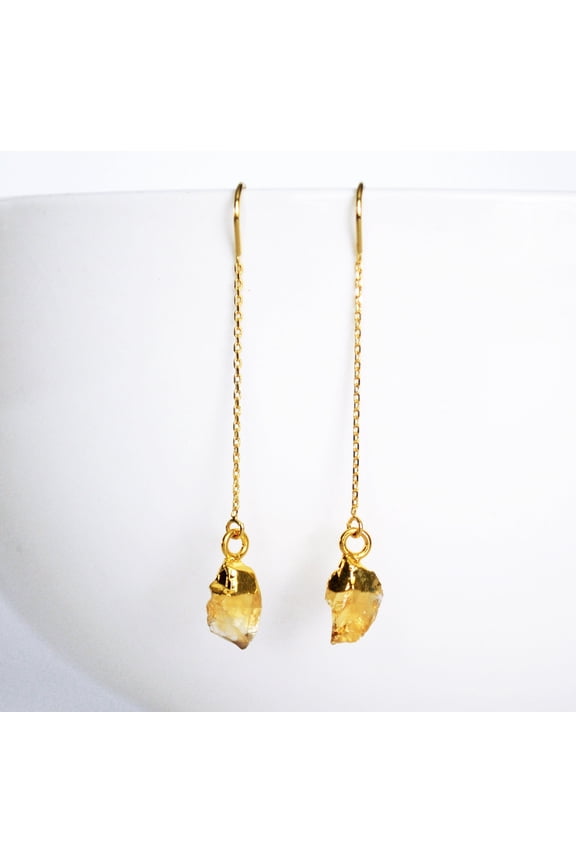 Raw Citrine Threader Earrings, Citrine Birthstone, November Birthday Gift