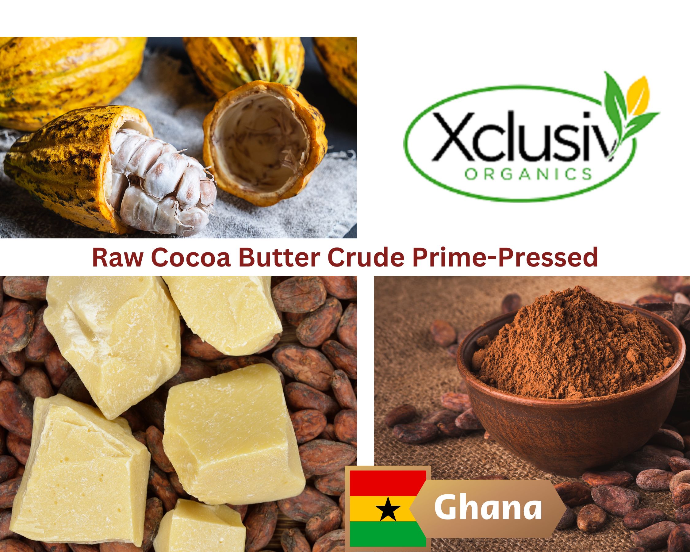 Raw Cocoa Butter 44 lbs XCLUSIV ORGANICS Unrefined Ghana Cocoa Butter