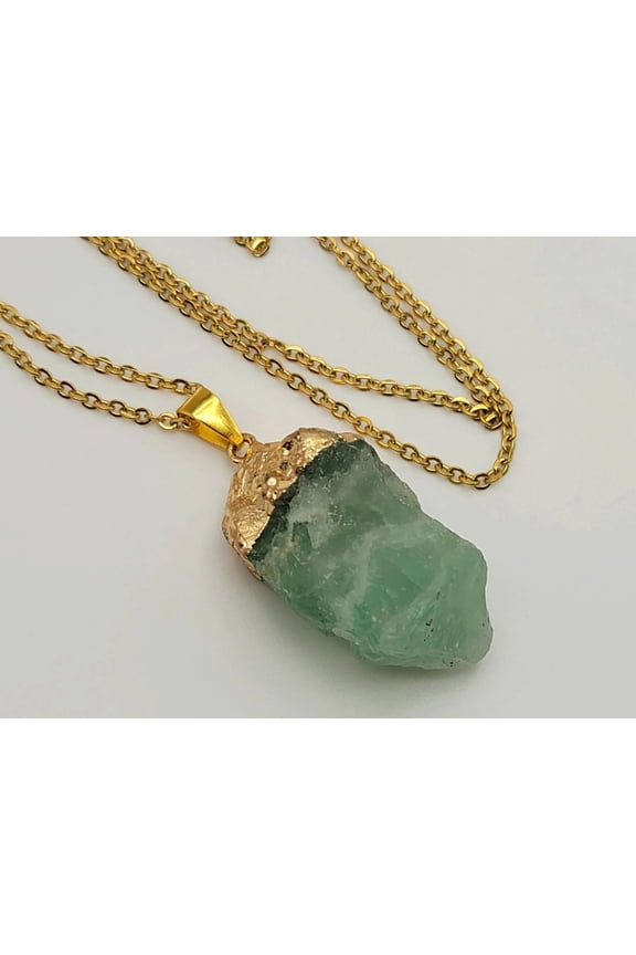 Raw Crystal Fluorite Stone Necklace Healing crystal Necklace