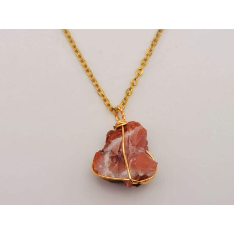 Raw Crystal Necklace, Carnelian Rough Stone Necklace, Genuine