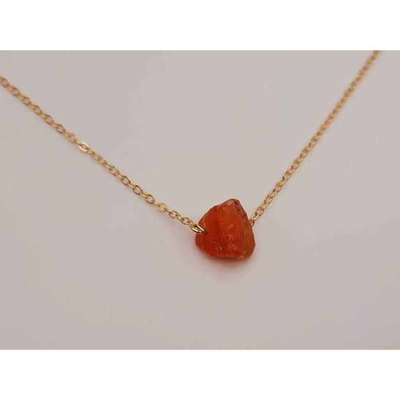 Raw Crystal Necklace, Carnelian Rough Stone Necklace, Genuine Crystal