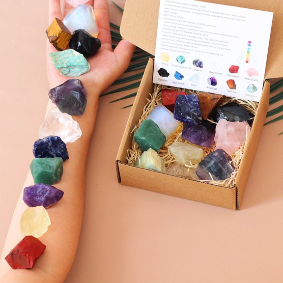Raw Crystal Stones 12-Pack, Routine Crystals for Meditation, Home Decor, Birthday Gift for Her, Housewarming Gift, Table Centerpiece