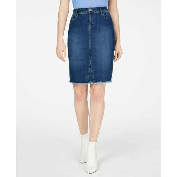 INC International Concepts Raw Edge Jean Skirt Medium Indigo 0