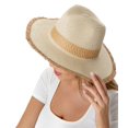 thumbnail image 1 of Raw Edged Wide Brim Teardrop Crown Straw Hat 2-Toned Distressed Beige, 1 of 1