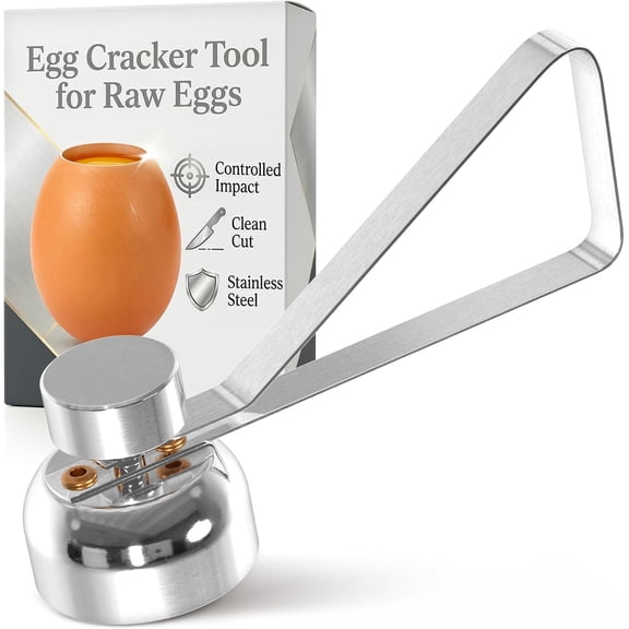 for Raw Eggs - Egg Shell Opener for Hard Boiled Eggs with Durable Stainless Steel Construction, Ergonomic & Adjustable - Spring-Loaded Shell Cracker Tool for Clean, Precise Breaks