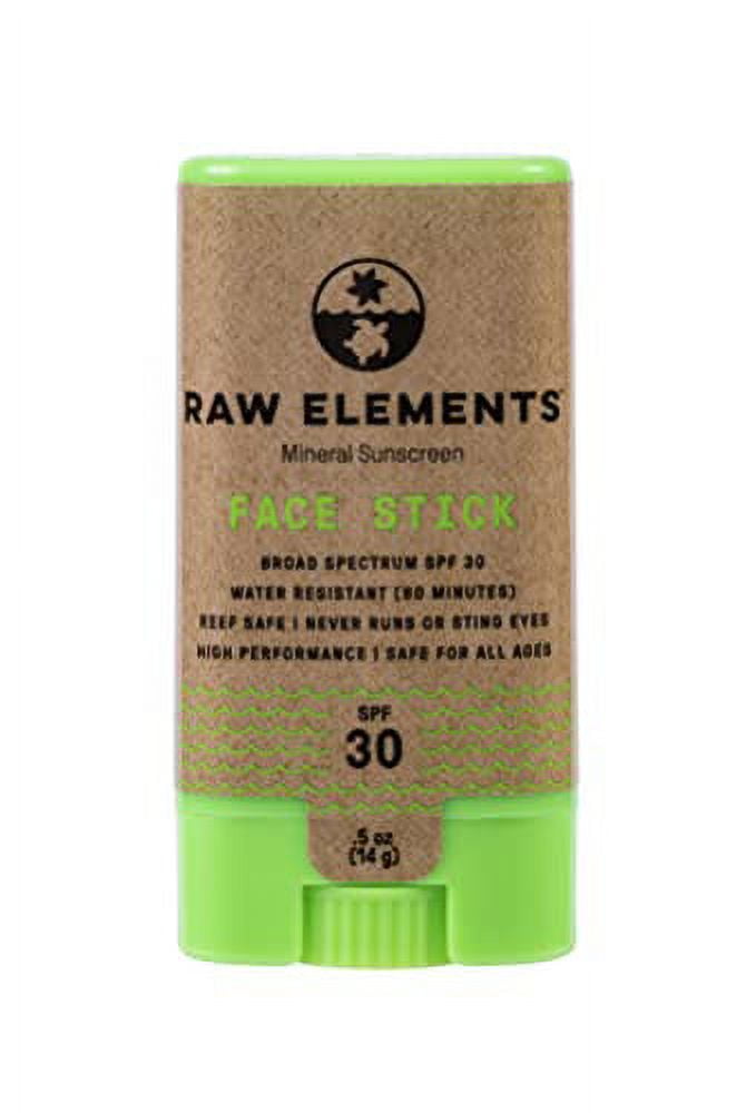 Raw Elements Face Stick All-Natural Mineral Sunscreen | Non-Nano Zinc Oxide, 95% Organic, Very Water Resistant, Reef Safe, Non-GMO, Cruelty Free, SPF 30+, All Ages Safe, Moisturizing, 0.5oz
