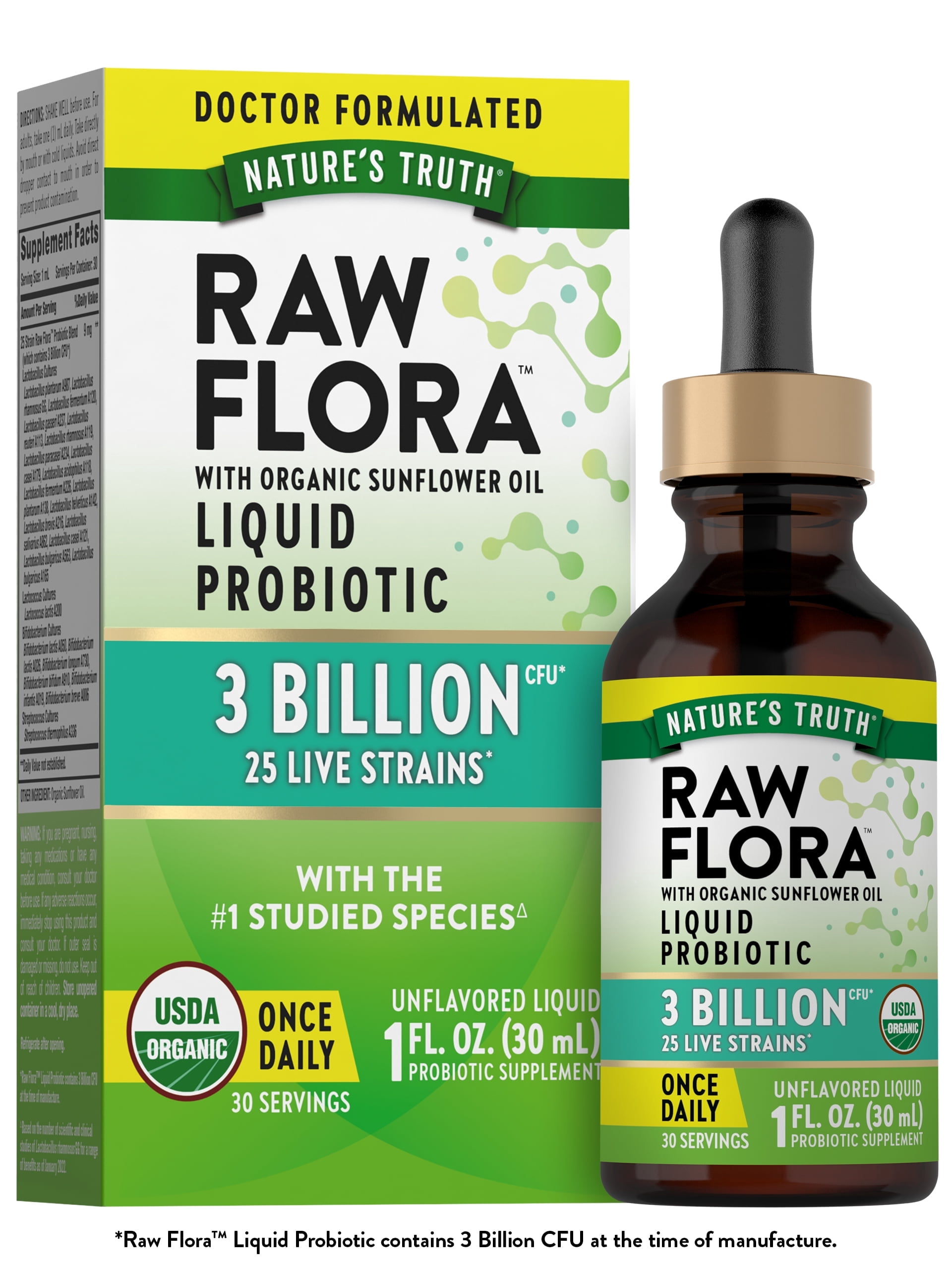 Flora★プロフ必読★即購入OK Raw Flora Liquid Probiotic | 1 oz | 3 billion CFU | For Men and