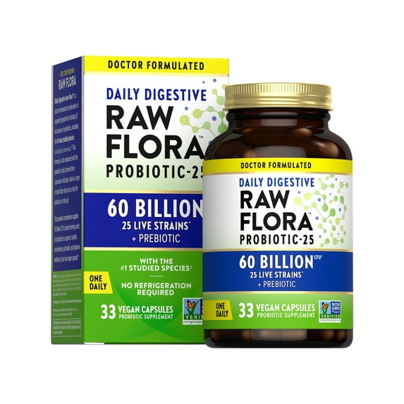 Raw Flora Probiotic with Prebiotics | 60 Billion CFU | Daily Digestive Vegan Capsules | by Nature's Truth