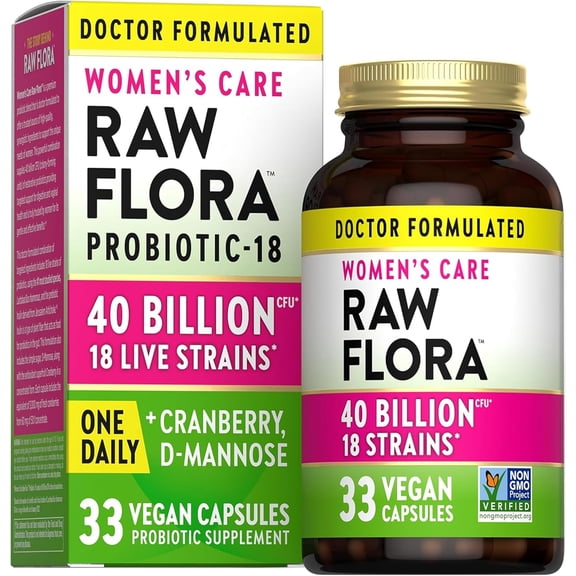 Raw Flora Probiotics for Women | 40 Billion CFU | 33 Vegan Capsules | with Cranberry & D-Mannose | by Nature's Truth