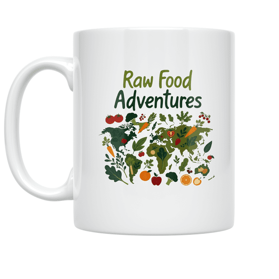 Raw Food Adventures World Map - Culinary Explorer - 11 oz Ceramic Coffee Mug