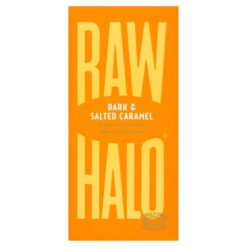 Raw Halo Vegan Dark & Salted Caramel Chocolate Bar 70g, British Import (Pack of 3)