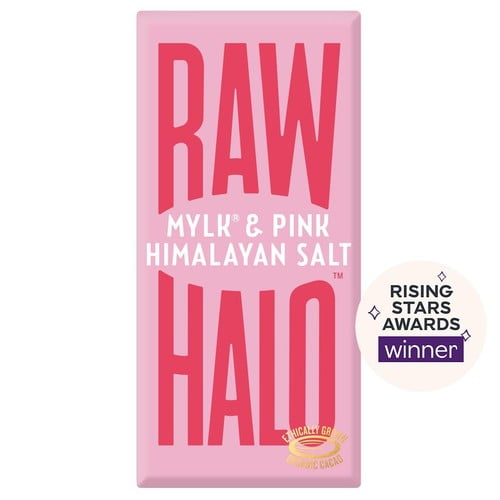 Raw Halo Vegan Mylk & Pink Salt Chocolate Bar 70g, British Import (Pack of 6)