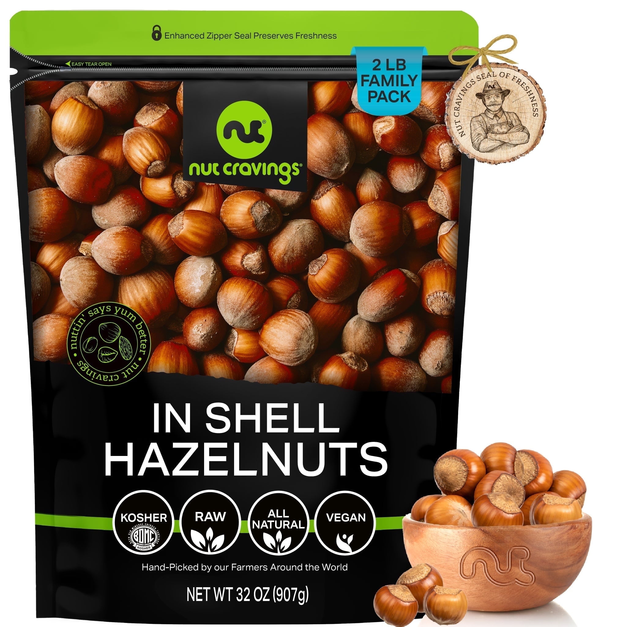 Raw Hazelnuts Filberts In Shell, Premium (32oz - 2 lbs) by Nut Cravings