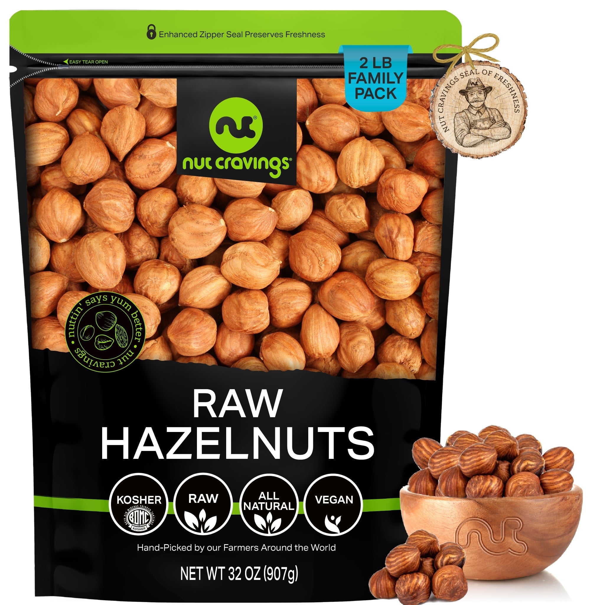 Nut Cravings Raw Hazelnuts Filberts with Skin, Unsalted (32oz - 2 lbs)