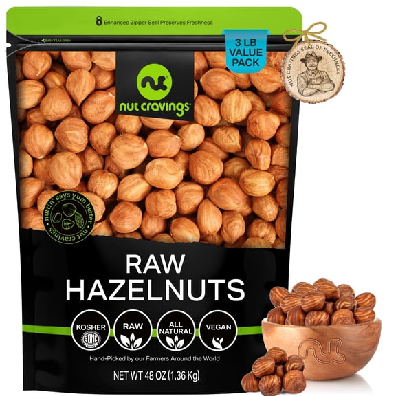 Raw Hazelnuts Filberts with Skin, Unsalted (3 lbs) by Nut Cravings