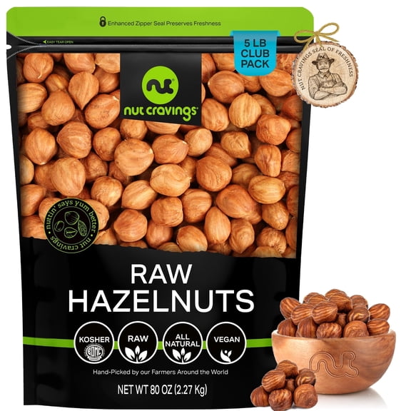Nut Cravings Raw Hazelnuts Filberts with Skin, Unsalted (80oz - 5 lbs)
