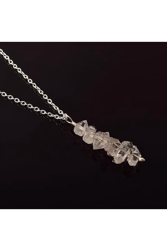 Raw Herkimer Diamond Quartz Pendant Necklace  Natural Double Terminated Crystal Point on Chain  Handmade April Birthstone Jewelry Gift for Women & Men  Chain 18 inch