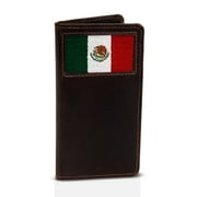 Raw Hyd Mexican Flag Long Wallet for Men, Full Grain Leather Wallet, 100% Needlepoint Mexican Flag Wallet, 8 Credit Card Sleeves, Carteras Vaqueras Para Hombres, 6.75" Tall