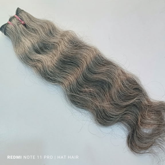 Raw Indian Grey Wavy Human Hair Extensions - Natural Salt and pepper Grey Wavy Hair machine weft - 100 Grams Bundle