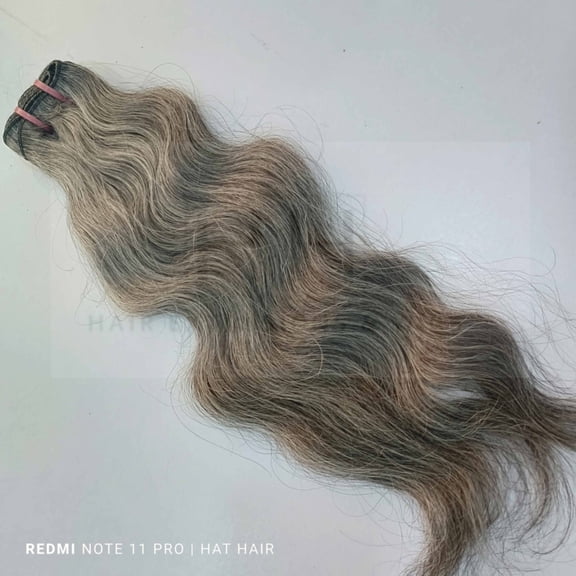Raw Indian Grey Wavy Human Hair Extensions - Natural Salt and pepper Grey Wavy Hair machine weft - 100 Grams Bundle