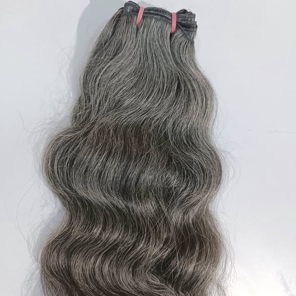 Raw Indian Grey Wavy Human Hair Extensions - Natural Salt and pepper Grey Wavy Hair machine weft - 100 Grams Bundle