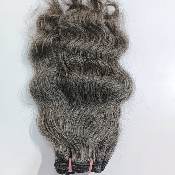 Raw Indian Grey Wavy Human Hair Extensions - Natural Salt and pepper Grey Wavy Hair machine weft - 100 Grams Bundle