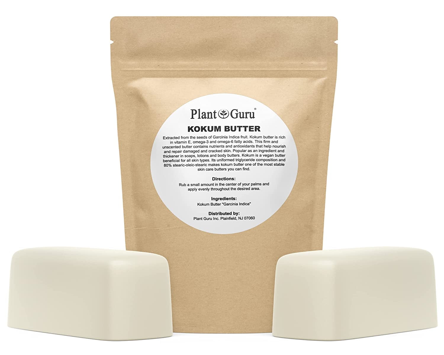 Raw Kokum Butter 2 lbs. Bar 100% Pure Natural - Great for Skin, Body and Hair Moisturizer, DIY Creams, Balms, Lotions and Soap Making.