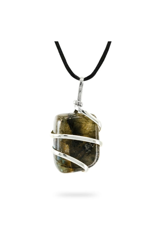 Raw Labradorite Healing Crystal Pendant Necklace -For Joy Spontaneity Existential Crisis, Adventure Change Bad Habits - Natural Wrapped Stone on Adjustable Length Cord Real Gemstone Chakra