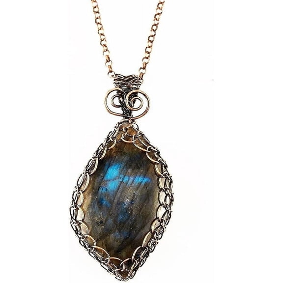 Raw Labradorite Necklace,Bronze Crystal Birthstone Necklace,Wire Wrap