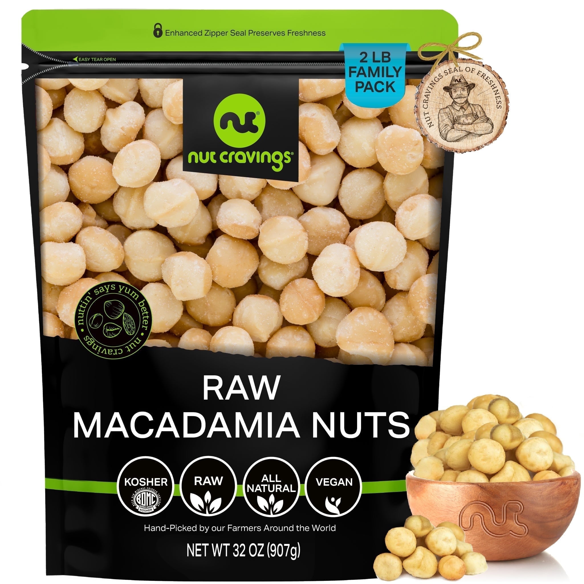 Raw Macadamia Nuts, Unsalted, Bulk Nuts Healthy Protein Food Snack, Natural, Vegan, Kosher (32oz - 2 lbs) By Nut Cravings