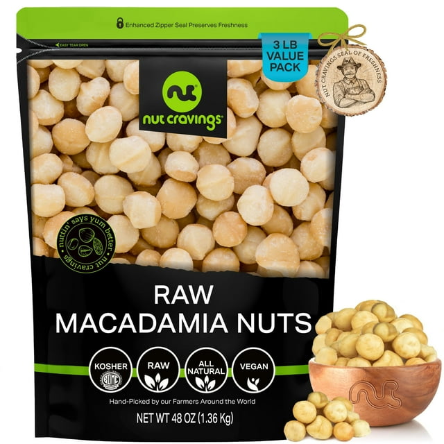 Raw Macadamia Nuts, Unsalted, Bulk Nuts Healthy Protein Food Snack, Natural, Vegan, Kosher (48oz - 3 lbs) By Nut Cravings