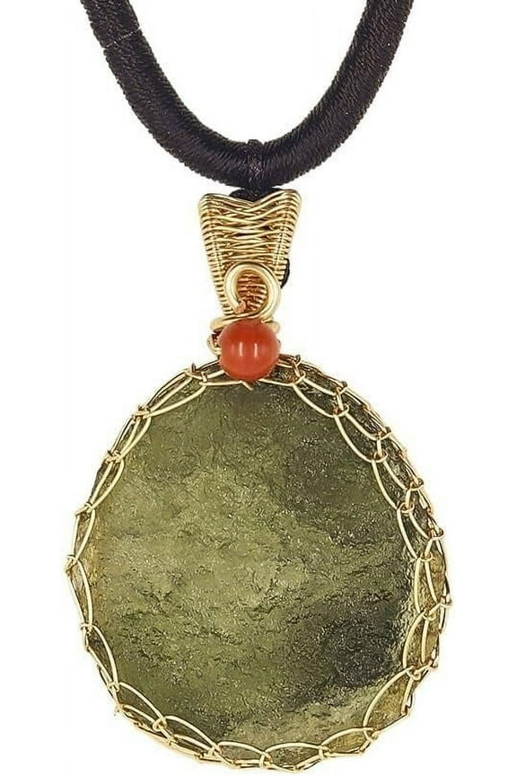 Raw Moldavite Crystal 14K Gold Plated Necklace,Rough Czech Meteorite Tektite Crystal Birthstone Necklace,Irregular Shape