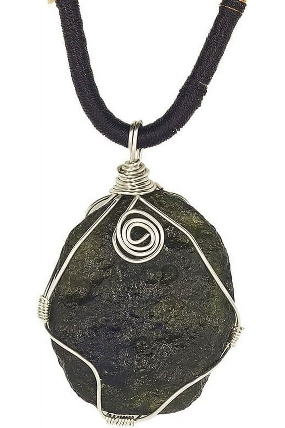 Raw Moldavite Crystal Necklace,Silver Wrapped Certified Moldavite Czech Meteorite Stone,Green Glass,Irregular Shape