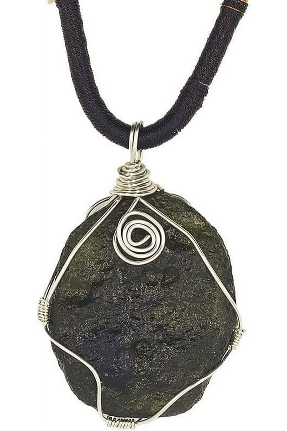 Raw Moldavite Necklace,Silver Wrapped Certified Moldavite Czech Meteorite Stone,Green Glass,Irregular Shape