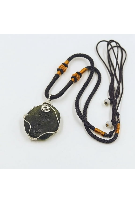 Raw Moldavite,Silver Wrapped Certified Moldavite Czech Meteorite Stone,Green Glass,Irregular Shape
