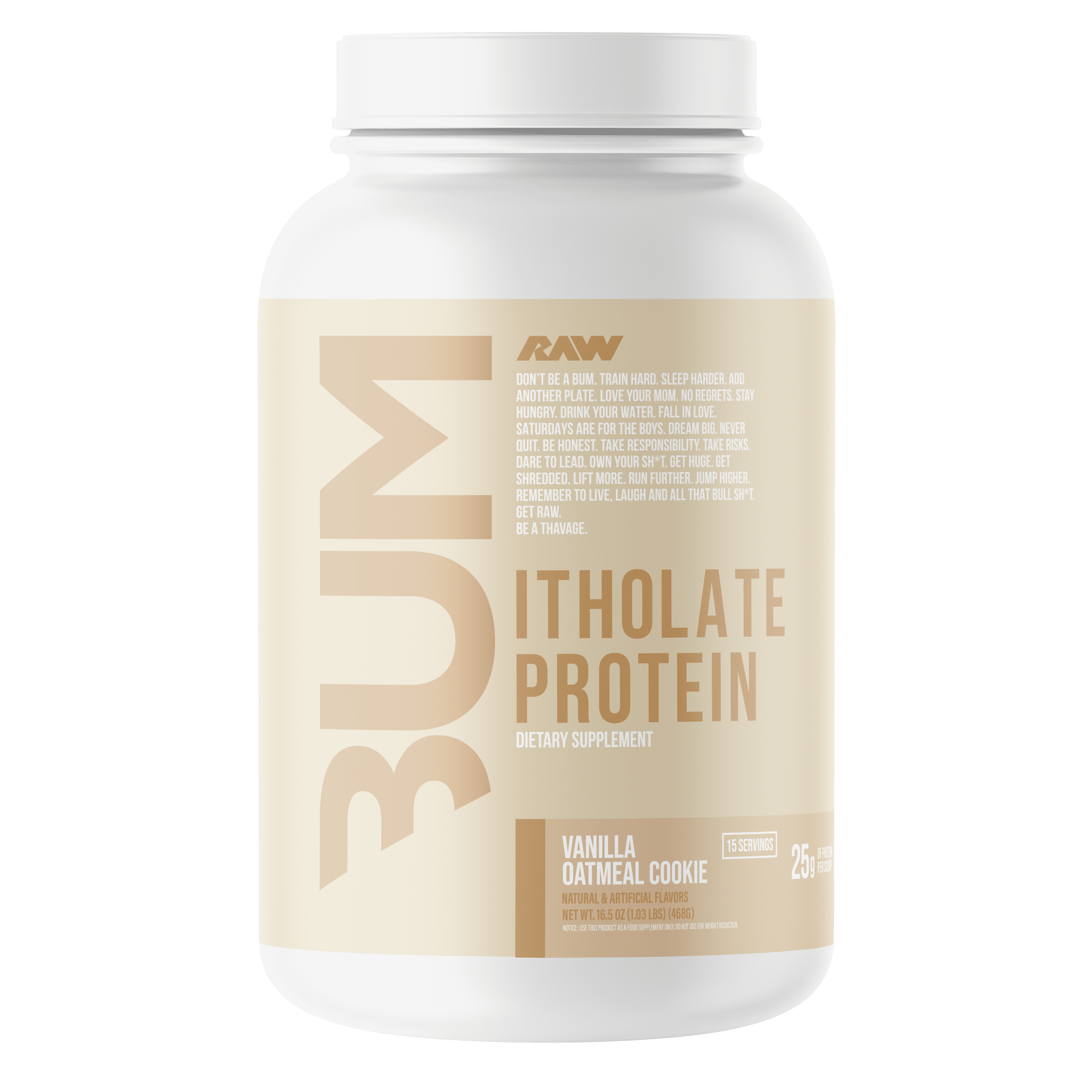 Raw Nutrition BUM Itholate Protein Powder, Growth & Recovery, Vanilla Oatmeal Cookie, 15 Servings
