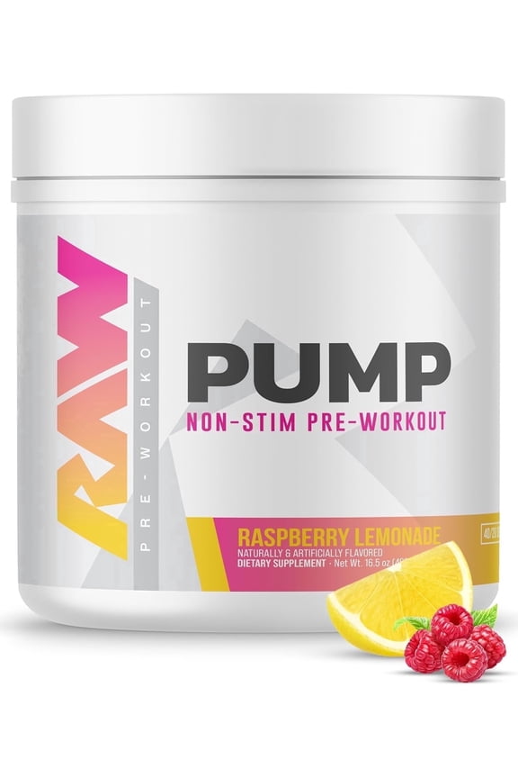 Pump Stim-Free Pre-Workout Powder, Raspberry Lemonade, 40/20 Servings
