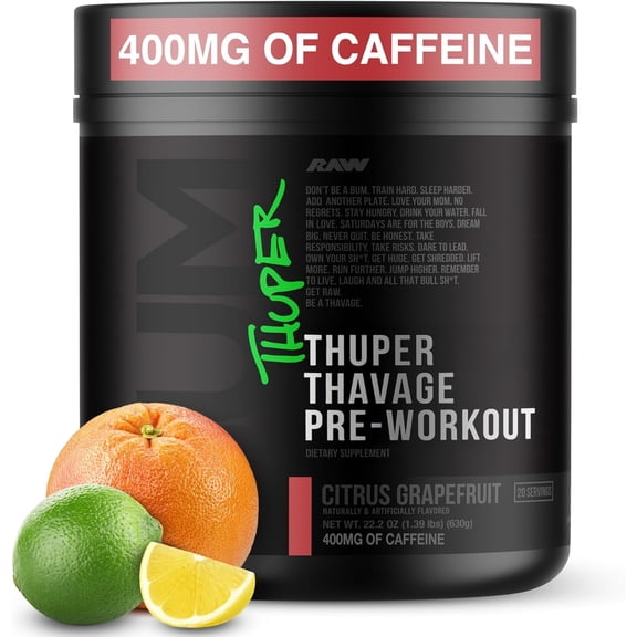 RAW Nutrition Thuper Thavage Pre Workout Powder with Creatine, Citrus Grapefruit