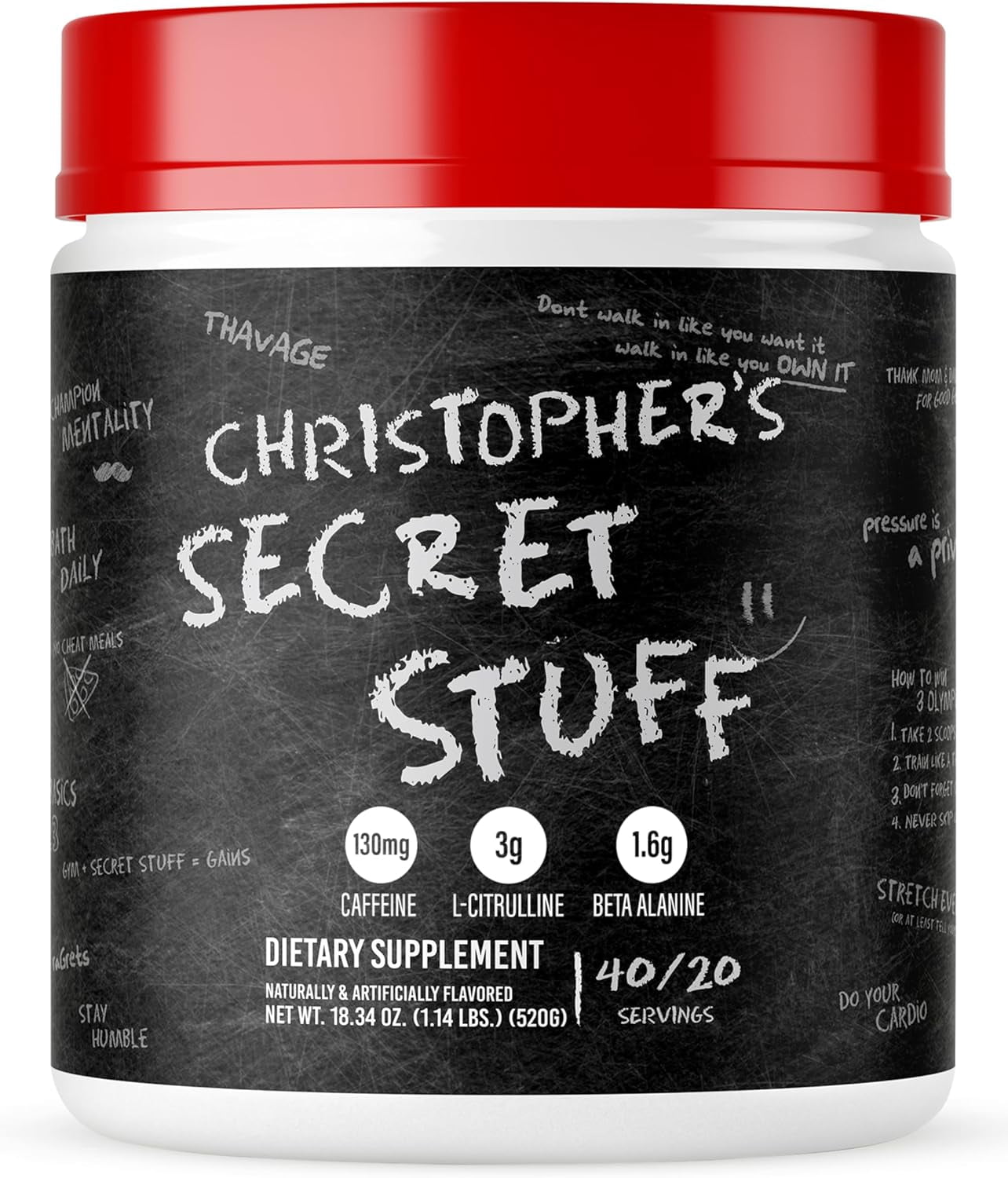 RAW Christopher's Secret Stuff Pre Workout Powder, Thavage (Tastes Like Winning) - Chris Bumstead CBUM Preworkout Supplement for Men & Women - Working Out, Hydration & Energy - 40 Servings