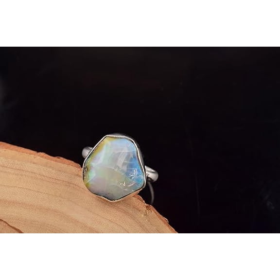 Raw Opal Ring Adjustable for Women – Genuine Natural Opal Crystal Stone, Handmade Boho Healing Jewelry, October Birthstone Gift for Her