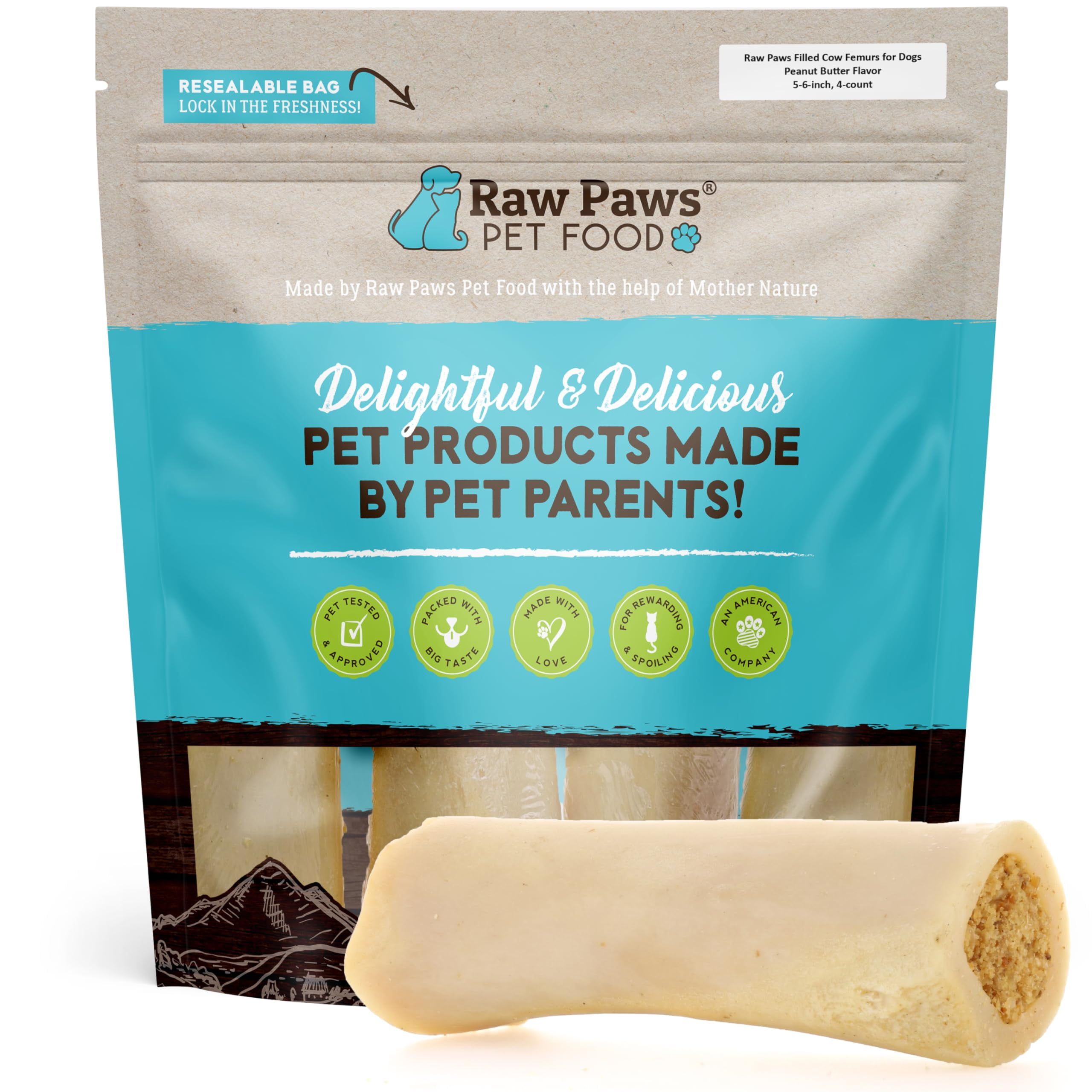 Raw Paws Filled Cow MMF7&nbsp;Femurs for Dogs Peanut Butter