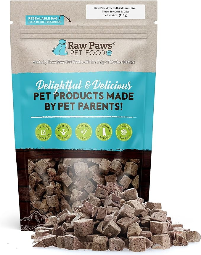 Raw Paws Freeze Dried Lamb Liver Dog Treats, 4oz Lamb Dog Treats
